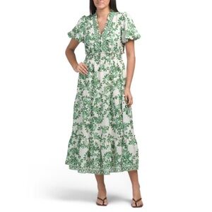Max Studio Green and White V-Neck Sundress